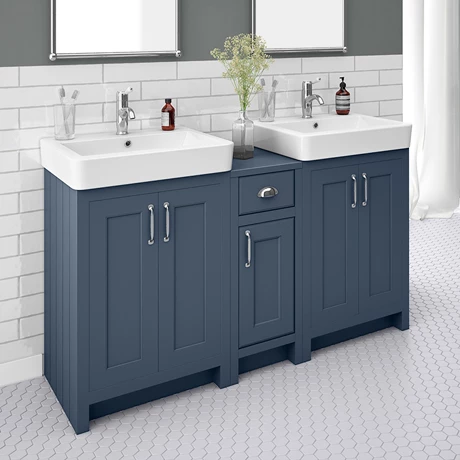 Chatsworth Traditional Blue Double Basin Vanity + Cupboard Combination Unit 1 Chatsworth Traditional Blue Double Basin Vanity + Cupboard Combination Unit