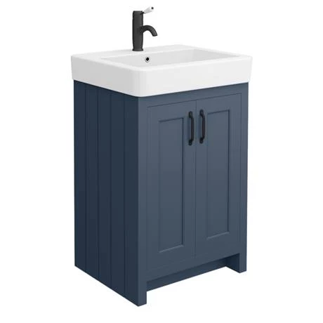 Chatsworth Traditional Blue Double Basin Vanity + Cupboard Combination Unit with Matt Black Handles 3 Chatsworth Traditional Blue Double Basin Vanity + Cupboard Combination Unit with Matt Black Handles - Image 3