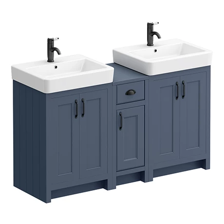 Chatsworth Traditional Blue Double Basin Vanity + Cupboard Combination Unit with Matt Black Handles 1 Chatsworth Traditional Blue Double Basin Vanity + Cupboard Combination Unit with Matt Black Handles