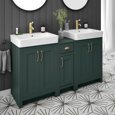 Chatsworth Traditional Green Double Basin Vanity + Cupboard Combination Unit 1 Chatsworth Traditional Green Double Basin Vanity + Cupboard Combination Unit