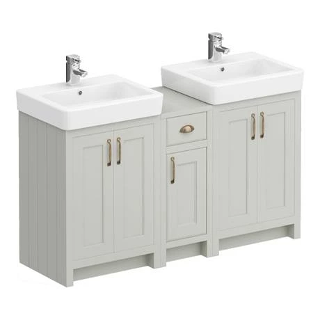 Chatsworth Traditional Grey Double Basin Vanity + Cupboard Combination Unit 2 Chatsworth Traditional Grey Double Basin Vanity + Cupboard Combination Unit - Image 2