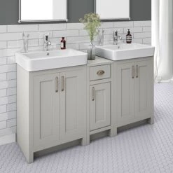 Chatsworth Traditional Grey Double Basin Vanity + Cupboard Combination Unit