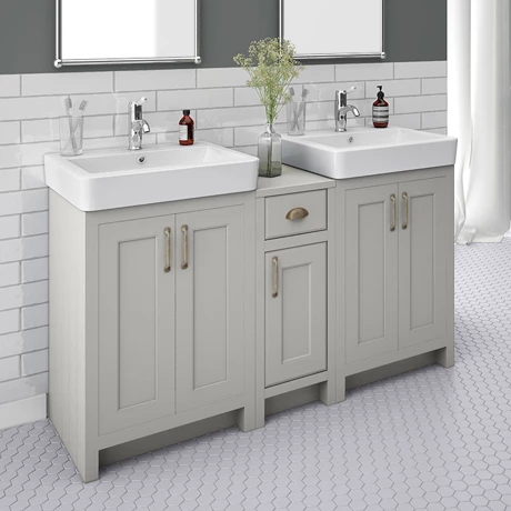 Chatsworth Traditional Grey Double Basin Vanity + Cupboard Combination Unit 1 Chatsworth Traditional Grey Double Basin Vanity + Cupboard Combination Unit