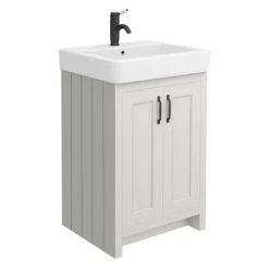 Chatsworth Traditional Grey Double Basin Vanity + Cupboard Combination Unit with Matt Black Handles -Vanity Units Sales Store CGRY142PKMB d2 460