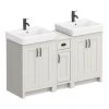 Chatsworth Traditional Grey Double Basin Vanity + Cupboard Combination Unit with Matt Black Handles