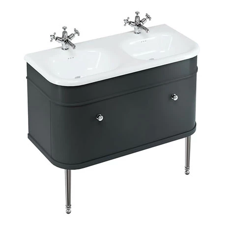 Burlington Chalfont 1000mm Matt Black Single Drawer Double Basin Unit with Chrome Handles 1 Burlington Chalfont 1000mm Matt Black Single Drawer Double Basin Unit with Chrome Handles