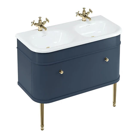 Burlington Chalfont 1000mm Blue Single Drawer Double Basin Unit with Gold Handles 1 Burlington Chalfont 1000mm Blue Single Drawer Double Basin Unit with Gold Handles