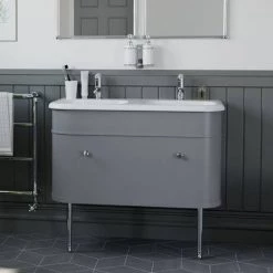 Burlington Chalfont 1000mm Classic Grey Single Drawer Double Basin Unit with Chrome Handles 7 Burlington Chalfont 1000mm Classic Grey Single Drawer Double Basin Unit with Chrome Handles -Vanity Units Sales Store CH100GCC D1 460