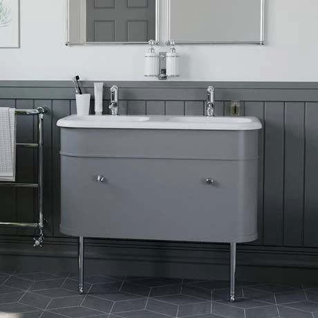 Burlington Chalfont 1000mm Classic Grey Single Drawer Double Basin Unit with Chrome Handles 4 Burlington Chalfont 1000mm Classic Grey Single Drawer Double Basin Unit with Chrome Handles - Image 4