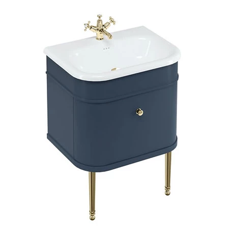 Burlington Chalfont 650mm Blue Single Drawer Vanity Unit with Gold Handle 1 Burlington Chalfont 650mm Blue Single Drawer Vanity Unit with Gold Handle