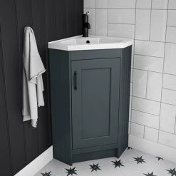 Chatsworth Traditional Graphite Corner Vanity Unit with Matt Black Handle
