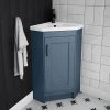 Chatsworth Traditional Blue Corner Vanity Unit with Matt Black Handle