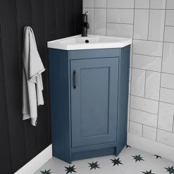 Chatsworth Traditional Blue Corner Vanity Unit with Matt Black Handle