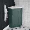 Chatsworth Traditional Green Corner Vanity Unit with Matt Black Handle