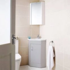 Cove Floor Mounted Corner Vanity Unit - Light Grey - 555mm with Chrome Handle -Vanity Units Sales Store CV401 d2 460