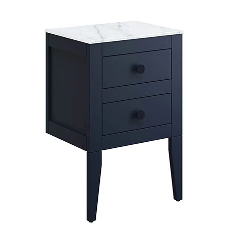 Crosswater Canvass Deep Indigo Blue 485mm Double Drawer Unit with Carrara Marble Effect Worktop 1 Crosswater Canvass Deep Indigo Blue 485mm Double Drawer Unit with Carrara Marble Effect Worktop