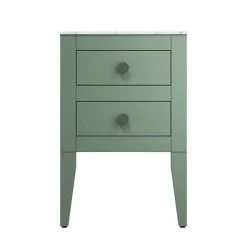 Crosswater Canvass Sage Green 485mm Double Drawer Unit with Carrara Marble Effect Worktop -Vanity Units Sales Store CV485WLSGR D3 460