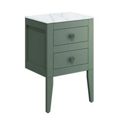 Crosswater Canvass Sage Green 485mm Double Drawer Unit with Carrara Marble Effect Worktop