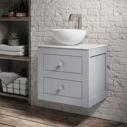 Crosswater Canvass Storm Grey Matt 485mm Double Drawer Unit with Carrara Marble Effect Worktop -Vanity Units Sales Store CV485WLSG D2 460