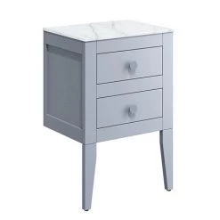 Crosswater Canvass Storm Grey Matt 485mm Double Drawer Unit with Carrara Marble Effect Worktop