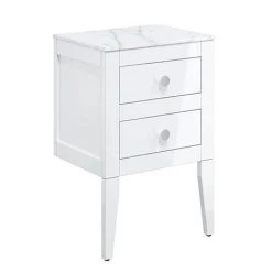 Crosswater Canvass White Gloss 485mm Double Drawer Unit with Carrara Marble Effect Worktop