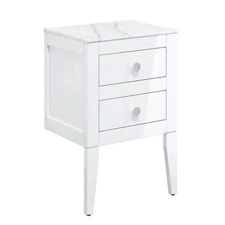 Crosswater Canvass White Gloss 485mm Double Drawer Unit with Carrara Marble Effect Worktop 1 Crosswater Canvass White Gloss 485mm Double Drawer Unit with Carrara Marble Effect Worktop