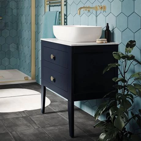 Crosswater Canvass Deep Indigo Blue 600mm Double Drawer Unit with Carrara Marble Effect Worktop 4 Crosswater Canvass Deep Indigo Blue 600mm Double Drawer Unit with Carrara Marble Effect Worktop - Image 4