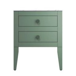 Crosswater Canvass Sage Green 600mm Double Drawer Unit with Carrara Marble Effect Worktop -Vanity Units Sales Store CV600WLSGR D2 460