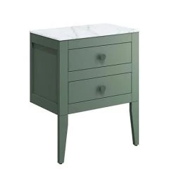 Crosswater Canvass Sage Green 600mm Double Drawer Unit with Carrara Marble Effect Worktop