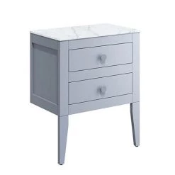 Crosswater Canvass Storm Grey Matt 600mm Double Drawer Unit with Carrara Marble Effect Worktop