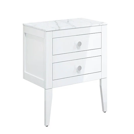 Crosswater Canvass White Gloss 600mm Double Drawer Unit with Carrara Marble Effect Worktop 1 Crosswater Canvass White Gloss 600mm Double Drawer Unit with Carrara Marble Effect Worktop