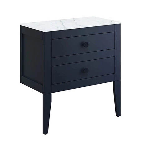 Crosswater Canvass Deep Indigo Blue 700mm Double Drawer Unit with Carrara Marble Effect Worktop 1 Crosswater Canvass Deep Indigo Blue 700mm Double Drawer Unit with Carrara Marble Effect Worktop