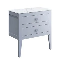 Crosswater Canvass Storm Grey Matt 700mm Double Drawer Unit with Carrara Marble Effect Worktop