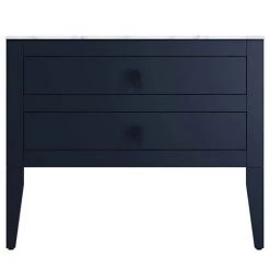 Crosswater Canvass Deep Indigo Blue 900mm Double Drawer Unit with Carrara Marble Effect Worktop -Vanity Units Sales Store CV900WLIB D2 460