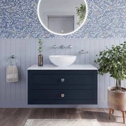 Crosswater Canvass Deep Indigo Blue 900mm Double Drawer Unit with Carrara Marble Effect Worktop -Vanity Units Sales Store CV900WLIB D3 460