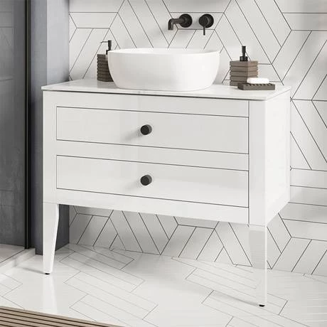 Crosswater Canvass White Gloss 900mm Double Drawer Unit with Carrara Marble Effect Worktop 4 Crosswater Canvass White Gloss 900mm Double Drawer Unit with Carrara Marble Effect Worktop - Image 4