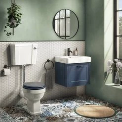 Chatsworth Traditional Blue Wall Hung Vanity - 560mm Wide with Matt Black Handle -Vanity Units Sales Store CWH560BLUMB d2 460