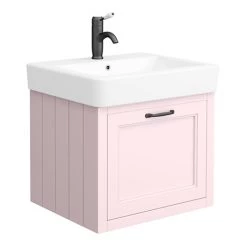 Chatsworth Traditional Pink Wall Hung Vanity - 560mm Wide with Matt Black Handle