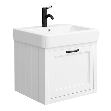 Chatsworth Traditional White Wall Hung Vanity - 560mm Wide with Matt Black Handle 1 Chatsworth Traditional White Wall Hung Vanity - 560mm Wide with Matt Black Handle