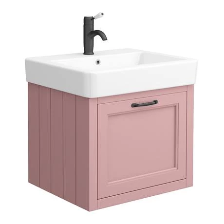 Chatsworth Traditional Dusky Pink Wall Hung Vanity - 560mm Wide with Matt Black Handle 3 Chatsworth Traditional Dusky Pink Wall Hung Vanity - 560mm Wide with Matt Black Handle - Image 3
