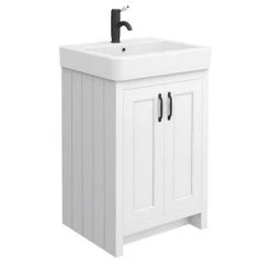 Chatsworth Traditional White Double Basin Vanity + Cupboard Combination Unit with Matt Black Handles 6 Chatsworth Traditional White Double Basin Vanity + Cupboard Combination Unit with Matt Black Handles -Vanity Units Sales Store CWHT142PKMB d2 460