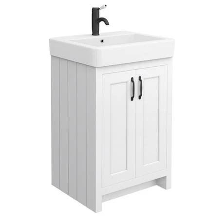 Chatsworth Traditional White Double Basin Vanity + Cupboard Combination Unit with Matt Black Handles 3 Chatsworth Traditional White Double Basin Vanity + Cupboard Combination Unit with Matt Black Handles - Image 3