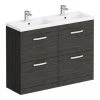 Brooklyn 1205mm Black Double Basin 4 Drawer Vanity Unit