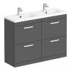 Brooklyn 1205mm Gloss Grey Double Basin 4 Drawer Vanity Unit