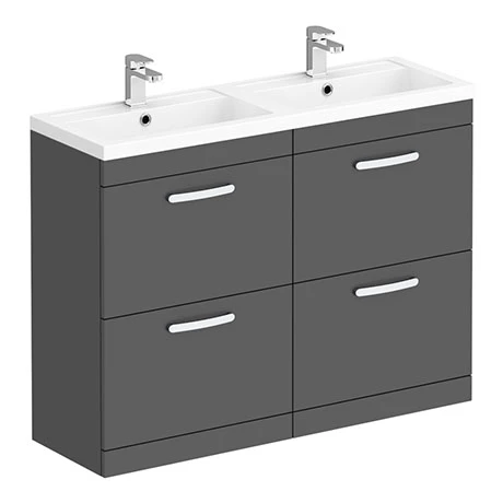 Brooklyn 1205mm Gloss Grey Double Basin 4 Drawer Vanity Unit 1 Brooklyn 1205mm Gloss Grey Double Basin 4 Drawer Vanity Unit