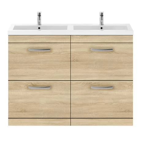 Brooklyn 1205mm Natural Oak Double Basin 4 Drawer Vanity Unit 2 Brooklyn 1205mm Natural Oak Double Basin 4 Drawer Vanity Unit - Image 2
