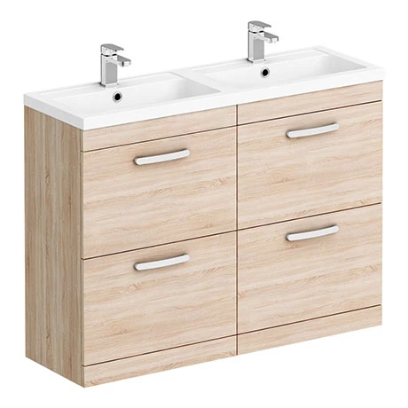 Brooklyn 1205mm Natural Oak Double Basin 4 Drawer Vanity Unit 1 Brooklyn 1205mm Natural Oak Double Basin 4 Drawer Vanity Unit
