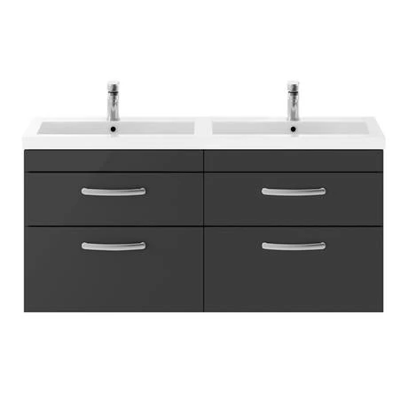 Brooklyn 1205mm Gloss Grey Wall Hung Double Basin Vanity Unit 2 Brooklyn 1205mm Gloss Grey Wall Hung Double Basin Vanity Unit - Image 2