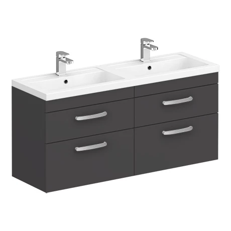 Brooklyn 1205mm Gloss Grey Wall Hung Double Basin Vanity Unit 1 Brooklyn 1205mm Gloss Grey Wall Hung Double Basin Vanity Unit