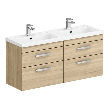 Brooklyn 1205mm Natural Oak Wall Hung Double Basin Vanity Unit 1 Brooklyn 1205mm Natural Oak Wall Hung Double Basin Vanity Unit
